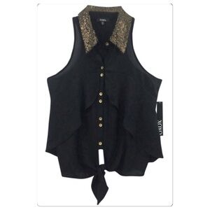 𝅺xoxo sequin collar tie front sheer sleeveless top size S